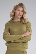 Bluza damska cienka z wiskozy z kapturem i kieszeniami jasna/oliwka M770