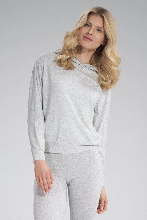 Bluza damska cienka z wiskozy z kapturem i kieszeniami szary melanż M770 Bluza damska cienka z wiskozy z kapturem i kieszeniami szary melanż M770