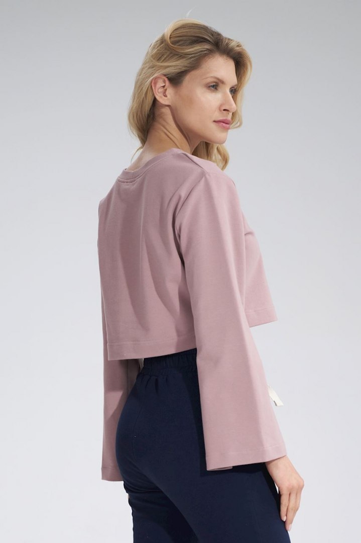 Bluza damska krótka z rozciętym rękawem bawełniana różowa M774 Bluza damska krótka z rozciętym rękawem bawełniana różowa M774