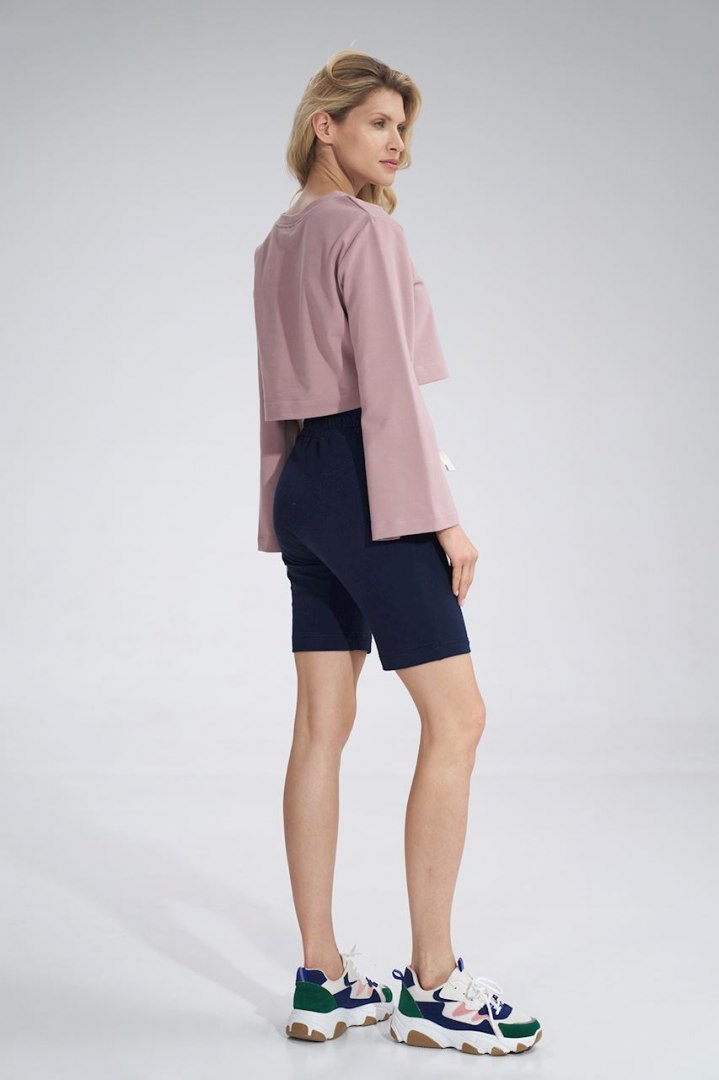 Bluza damska krótka z rozciętym rękawem bawełniana różowa M774 Bluza damska krótka z rozciętym rękawem bawełniana różowa M774