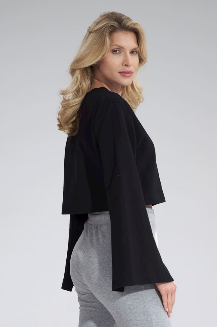 Bluza damska krótka z rozciętym rękawem bawełniana czarna M774 Bluza damska krótka z rozciętym rękawem bawełniana czarna M774