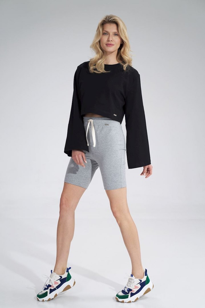 Bluza damska krótka z rozciętym rękawem bawełniana czarna M774 Bluza damska krótka z rozciętym rękawem bawełniana czarna M774