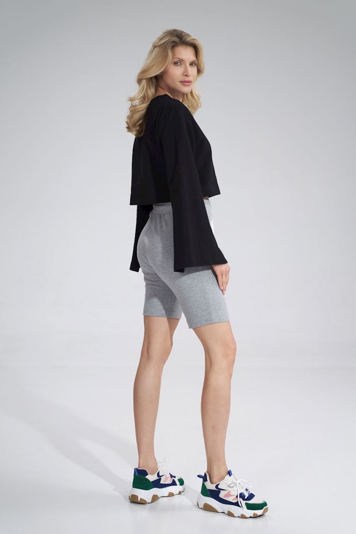 Bluza damska krótka z rozciętym rękawem bawełniana czarna M774 Bluza damska krótka z rozciętym rękawem bawełniana czarna M774