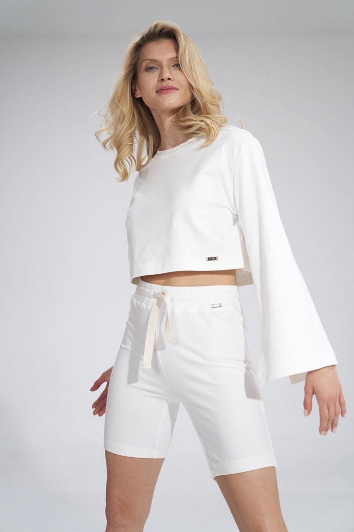Bluza damska krótka z rozciętym rękawem bawełniana ecru M774 Bluza damska krótka z rozciętym rękawem bawełniana ecru M774