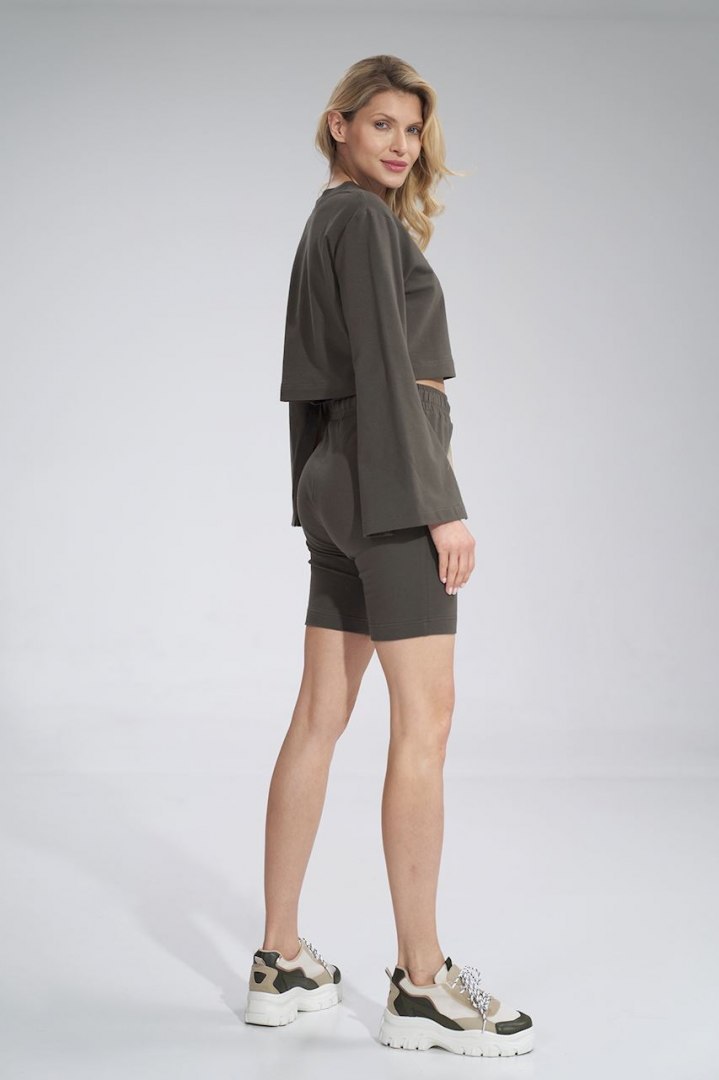 Bluza damska krótka z rozciętym rękawem bawełniana oliwkowa M774 Bluza damska krótka z rozciętym rękawem bawełniana oliwkowa M774