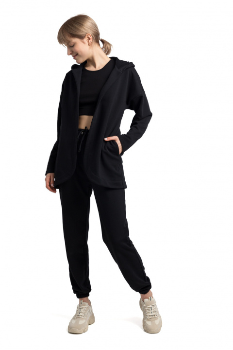 Bluza damska dresowa bez zapięcia z dzianiny z kapturem czarna LA058 Bluza damska dresowa bez zapięcia z dzianiny z kapturem czarna LA058