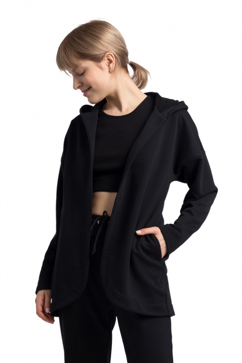 Bluza damska dresowa bez zapięcia z dzianiny z kapturem czarna LA058 Bluza damska dresowa bez zapięcia z dzianiny z kapturem czarna LA058