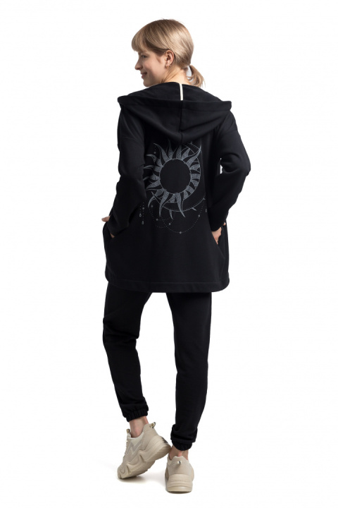 Bluza damska dresowa bez zapięcia z dzianiny z kapturem czarna LA058 Bluza damska dresowa bez zapięcia z dzianiny z kapturem czarna LA058