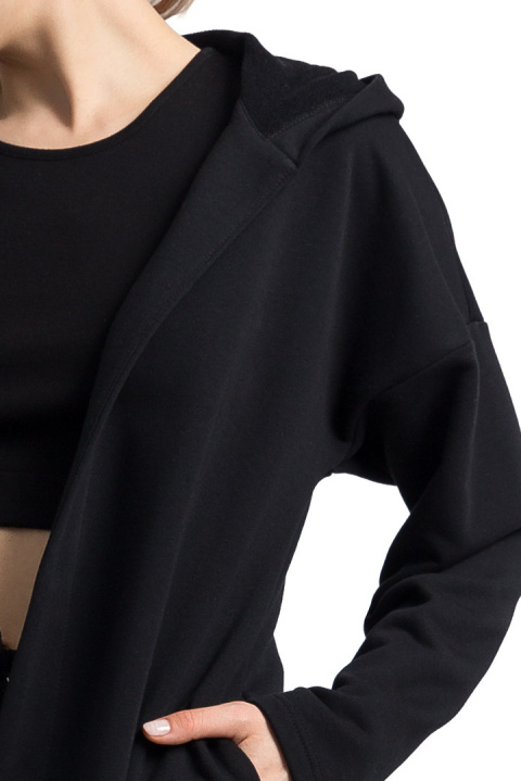 Bluza damska dresowa bez zapięcia z dzianiny z kapturem czarna LA058 Bluza damska dresowa bez zapięcia z dzianiny z kapturem czarna LA058