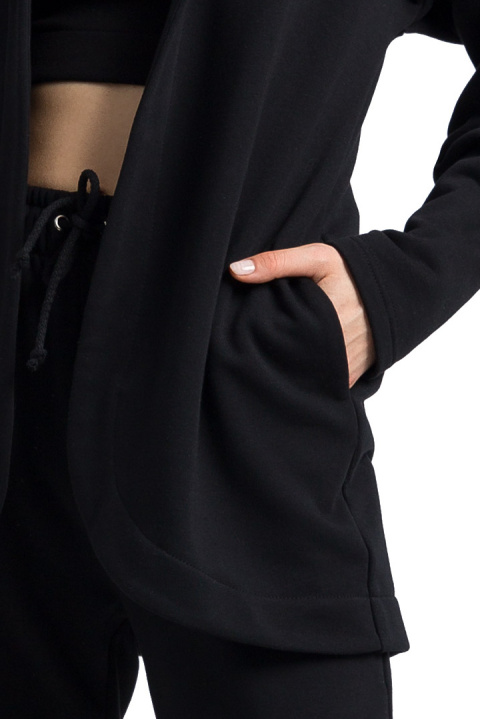 Bluza damska dresowa bez zapięcia z dzianiny z kapturem czarna LA058 Bluza damska dresowa bez zapięcia z dzianiny z kapturem czarna LA058