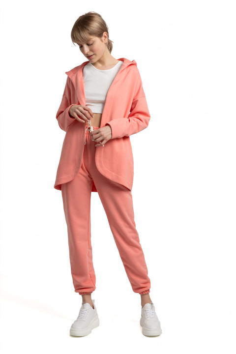 Bluza damska dresowa bez zapięcia z dzianiny z kapturem koralowa LA058 Bluza damska dresowa bez zapięcia z dzianiny z kapturem koralowa LA058