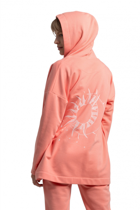 Bluza damska dresowa bez zapięcia z dzianiny z kapturem koralowa LA058 Bluza damska dresowa bez zapięcia z dzianiny z kapturem koralowa LA058