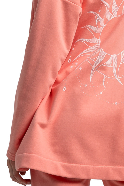 Bluza damska dresowa bez zapięcia z dzianiny z kapturem koralowa LA058 Bluza damska dresowa bez zapięcia z dzianiny z kapturem koralowa LA058