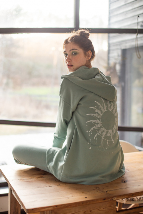 Bluza damska dresowa bez zapięcia z dzianiny z kapturem miętowa LA058 Bluza damska dresowa bez zapięcia z dzianiny z kapturem miętowa LA058