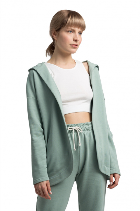 Bluza damska dresowa bez zapięcia z dzianiny z kapturem miętowa LA058 Bluza damska dresowa bez zapięcia z dzianiny z kapturem miętowa LA058