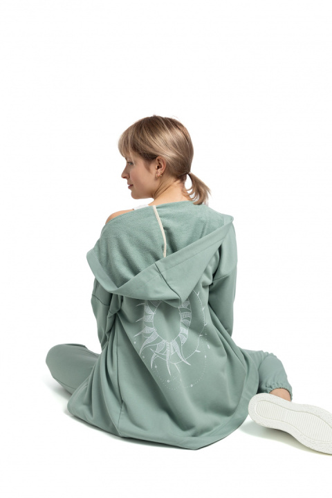 Bluza damska dresowa bez zapięcia z dzianiny z kapturem miętowa LA058 Bluza damska dresowa bez zapięcia z dzianiny z kapturem miętowa LA058