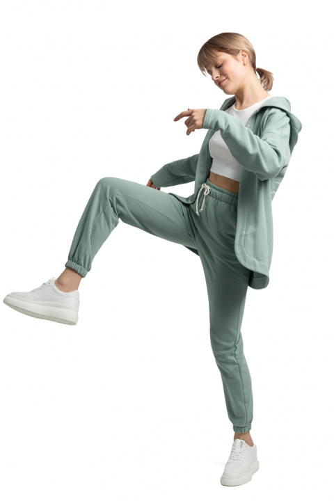 Bluza damska dresowa bez zapięcia z dzianiny z kapturem miętowa LA058 Bluza damska dresowa bez zapięcia z dzianiny z kapturem miętowa LA058