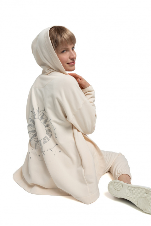 Bluza damska dresowa bez zapięcia z dzianiny z kapturem waniliowa LA058 Bluza damska dresowa bez zapięcia z dzianiny z kapturem waniliowa LA058