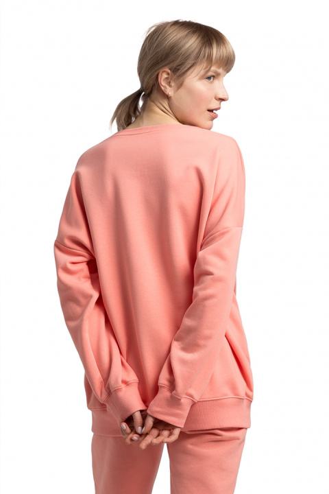 Bluza damska oversize dresowa z dzianiny ze ściągaczem koralowa LA057 Bluza damska oversize dresowa z dzianiny ze ściągaczem koralowa LA057