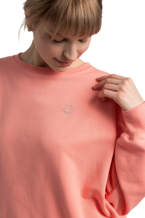 Bluza damska oversize dresowa z dzianiny ze ściągaczem koralowa LA057 Bluza damska oversize dresowa z dzianiny ze ściągaczem koralowa LA057