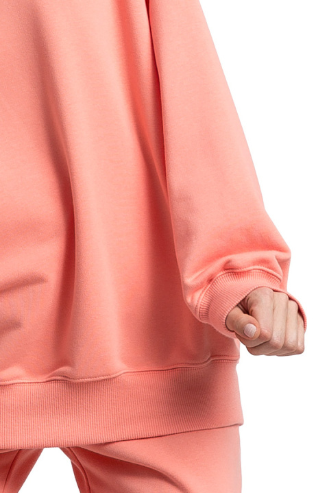 Bluza damska oversize dresowa z dzianiny ze ściągaczem koralowa LA057 Bluza damska oversize dresowa z dzianiny ze ściągaczem koralowa LA057