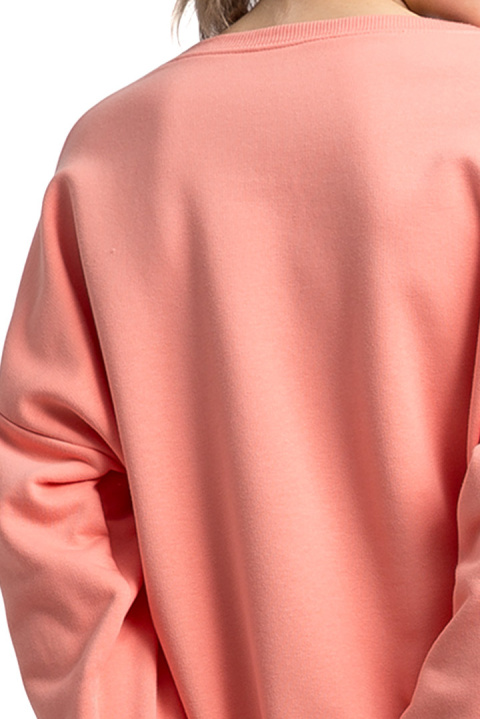 Bluza damska oversize dresowa z dzianiny ze ściągaczem koralowa LA057 Bluza damska oversize dresowa z dzianiny ze ściągaczem koralowa LA057