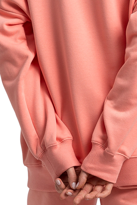 Bluza damska oversize dresowa z dzianiny ze ściągaczem koralowa LA057 Bluza damska oversize dresowa z dzianiny ze ściągaczem koralowa LA057