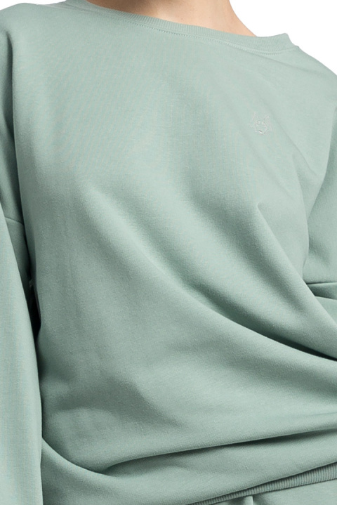 Bluza damska oversize dresowa z dzianiny ze ściągaczem miętowa LA057 Bluza damska oversize dresowa z dzianiny ze ściągaczem miętowa LA057