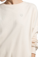 Bluza damska oversize dresowa z dzianiny ze ściągaczem waniliowa LA057