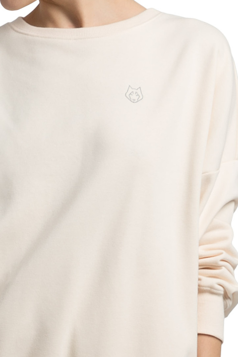 Bluza damska oversize dresowa z dzianiny ze ściągaczem waniliowa LA057 Bluza damska oversize dresowa z dzianiny ze ściągaczem waniliowa LA057