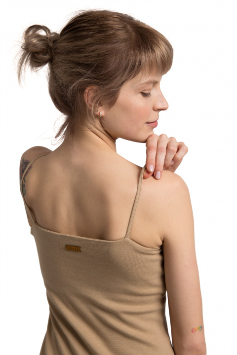 Body damskie na cienkich ramiączkach dzianinowe cappuccino LA063 Body damskie na cienkich ramiączkach dzianinowe cappuccino LA063