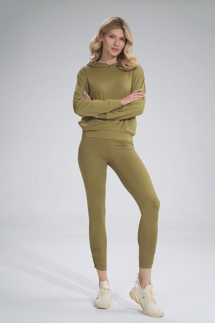 Legginsy damskie z wiskozy z gumą w pasie oliwkowe jasne M773 Legginsy damskie z wiskozy z gumą w pasie oliwkowe jasne M773