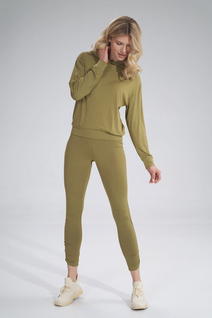Legginsy damskie z wiskozy z gumą w pasie oliwkowe jasne M773 Legginsy damskie z wiskozy z gumą w pasie oliwkowe jasne M773