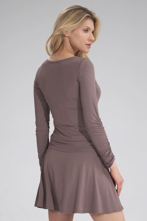Spódnica rozkloszowana mini z wiskozy z szeroką gumą brązowa M776 Spódnica rozkloszowana mini z wiskozy z szeroką gumą brązowa M776