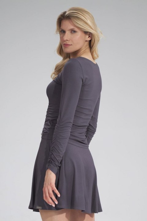 Spódnica rozkloszowana mini z wiskozy z szeroką gumą ciemny szary M776 Spódnica rozkloszowana mini z wiskozy z szeroką gumą ciemny szary M776