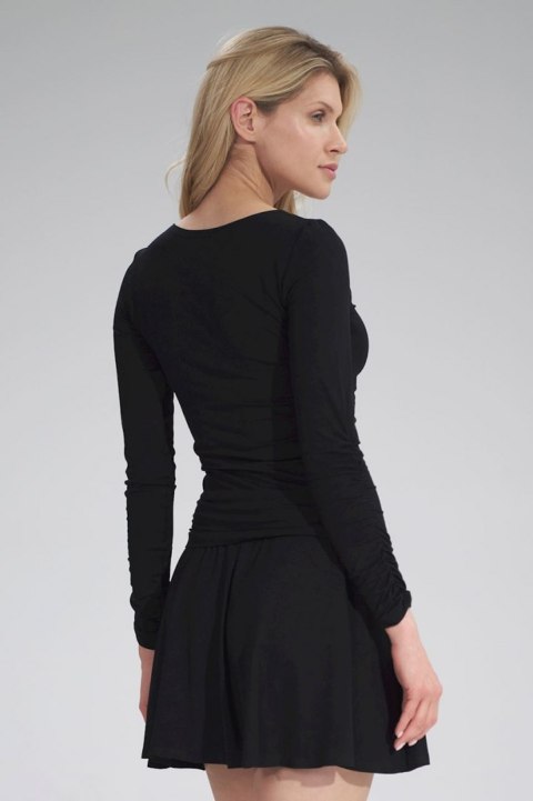 Spódnica rozkloszowana mini z wiskozy z szeroką gumą czarna M776 Spódnica rozkloszowana mini z wiskozy z szeroką gumą czarna M776