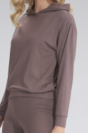 Bluza damska cienka z wiskozy z kapturem i kieszeniami brązowa M770