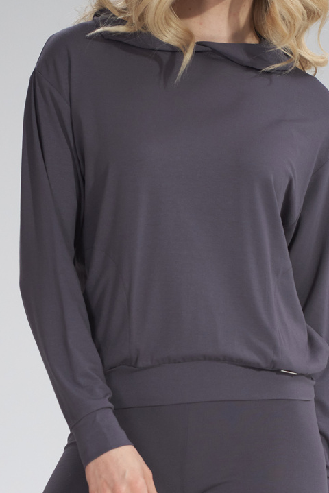 Bluza damska cienka z wiskozy z kapturem i kieszeniami ciemny szary M770 Bluza damska cienka z wiskozy z kapturem i kieszeniami ciemny szary M770