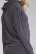 Bluza damska cienka z wiskozy z kapturem i kieszeniami ciemny szary M770
