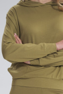 Bluza damska cienka z wiskozy z kapturem i kieszeniami jasna/oliwka M770