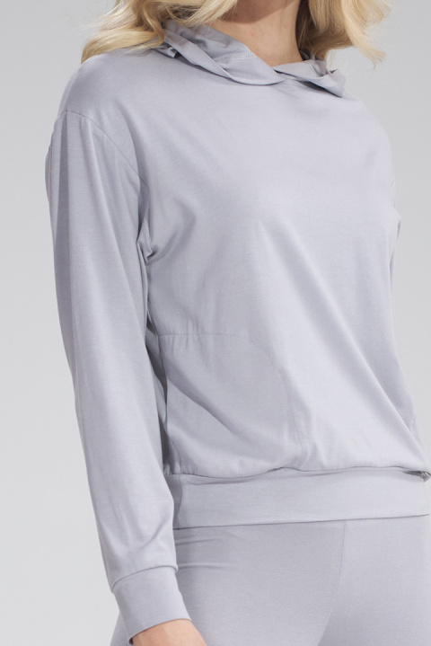 Bluza damska cienka z wiskozy z kapturem i kieszeniami jasny szary M770 Bluza damska cienka z wiskozy z kapturem i kieszeniami jasny szary M770