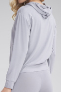 Bluza damska cienka z wiskozy z kapturem i kieszeniami jasny szary M770