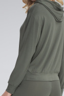 Bluza damska cienka z wiskozy z kapturem i kieszeniami oliwkowa M770
