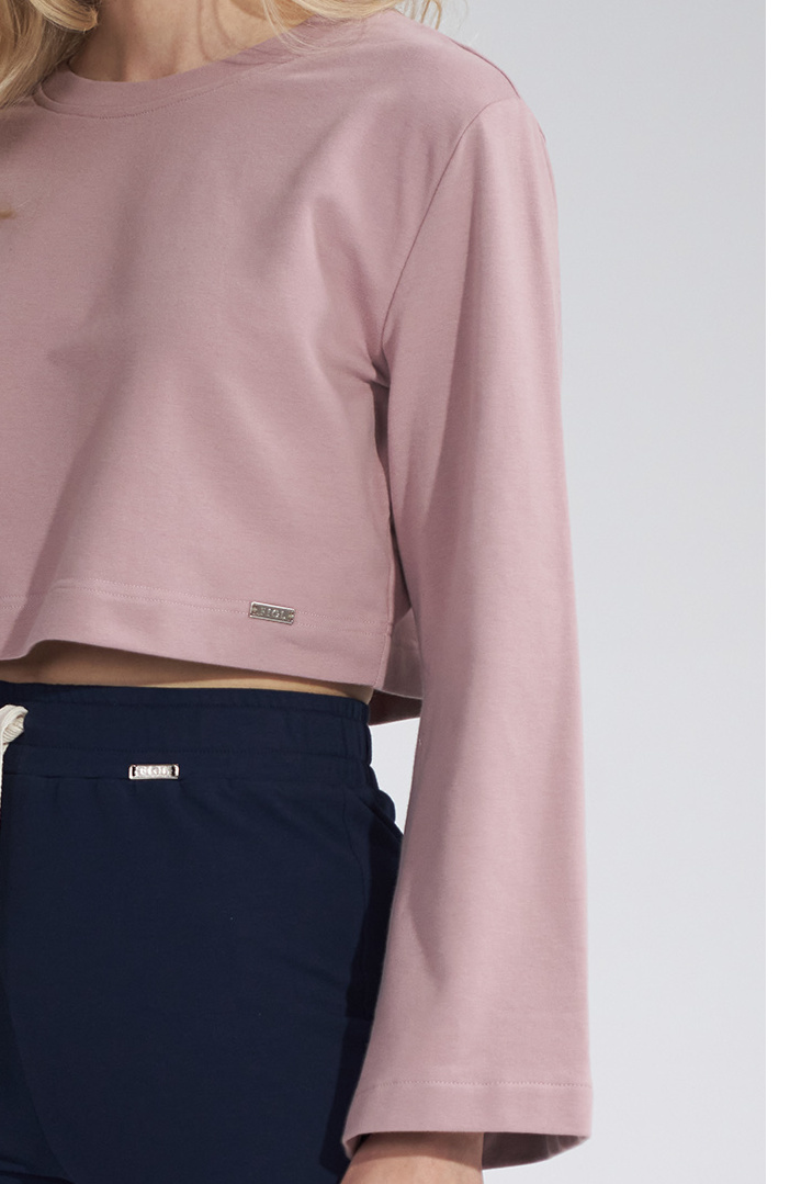 Bluza damska krótka z rozciętym rękawem bawełniana różowa M774 Bluza damska krótka z rozciętym rękawem bawełniana różowa M774