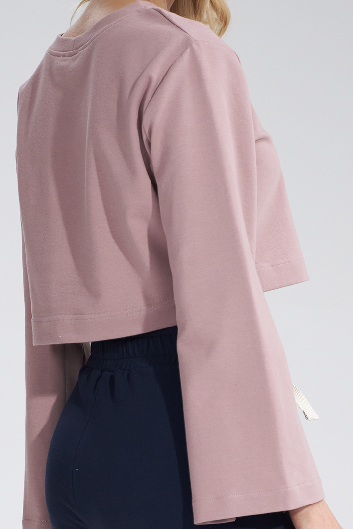 Bluza damska krótka z rozciętym rękawem bawełniana różowa M774 Bluza damska krótka z rozciętym rękawem bawełniana różowa M774