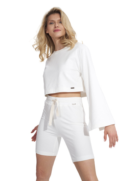 Bluza damska krótka z rozciętym rękawem bawełniana ecru M774 Bluza damska krótka z rozciętym rękawem bawełniana ecru M774