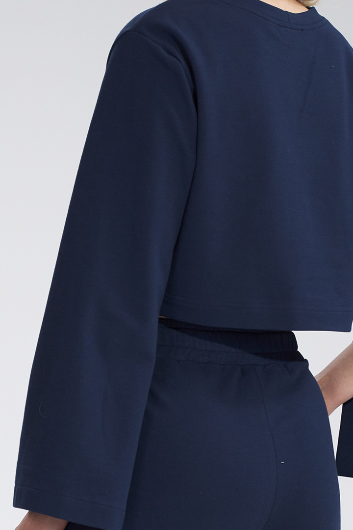Bluza damska krótka z rozciętym rękawem bawełniana granatowa M774 Bluza damska krótka z rozciętym rękawem bawełniana granatowa M774