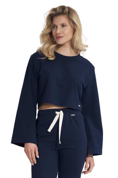 Bluza damska krótka z rozciętym rękawem bawełniana granatowa M774 Bluza damska krótka z rozciętym rękawem bawełniana granatowa M774
