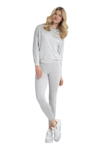 Bluza damska cienka z wiskozy z kapturem i kieszeniami szary/melanż M770 Bluza damska cienka z wiskozy z kapturem i kieszeniami szary/melanż M770