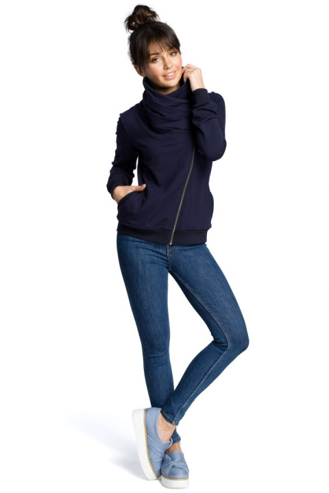 Bluza damska dresowa z kominem zapinana zamkiem na skos S granatowa B071 Bluza damska dresowa z kominem zapinana zamkiem na skos S granatowa B071